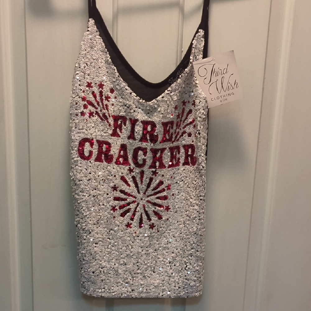 Silver and Red Sequin Tank Top
